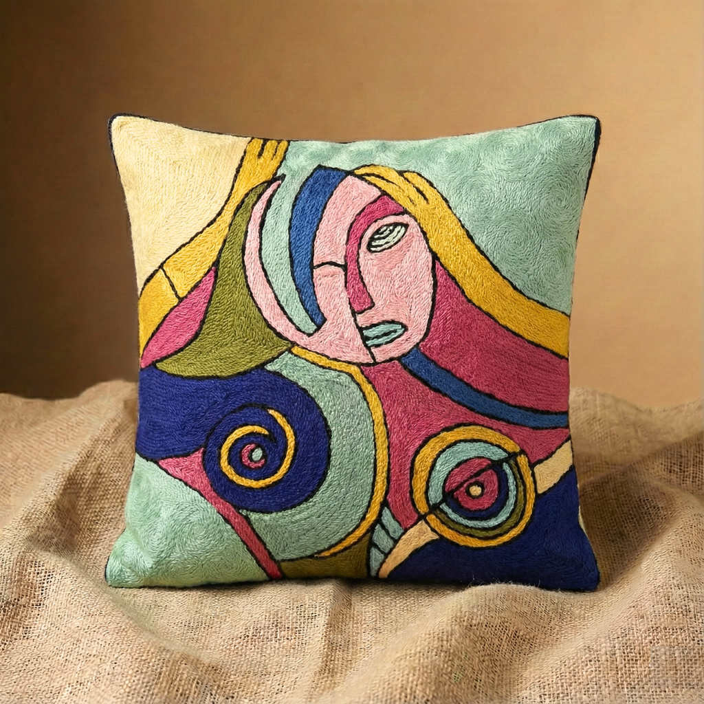 Tear on Left - Hand Embroidered Modern Art Cushion Cover (Single)