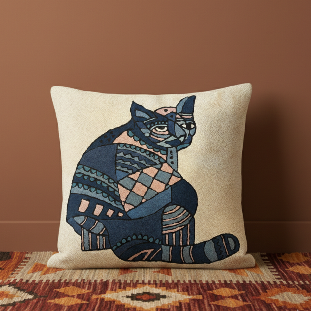 Billi blues - Hand Embroidered Modern Art Cushion Cover (Single)