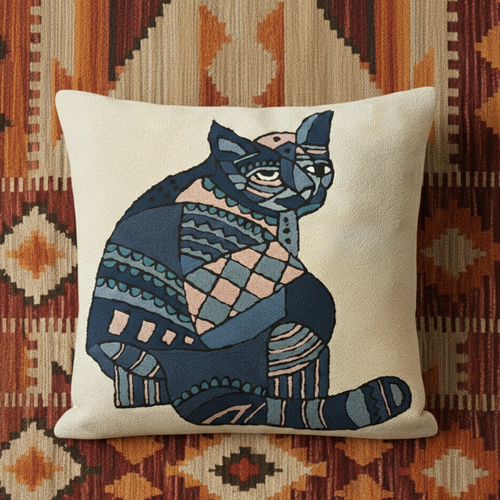 Billi blues - Hand Embroidered Modern Art Cushion Cover (Single)