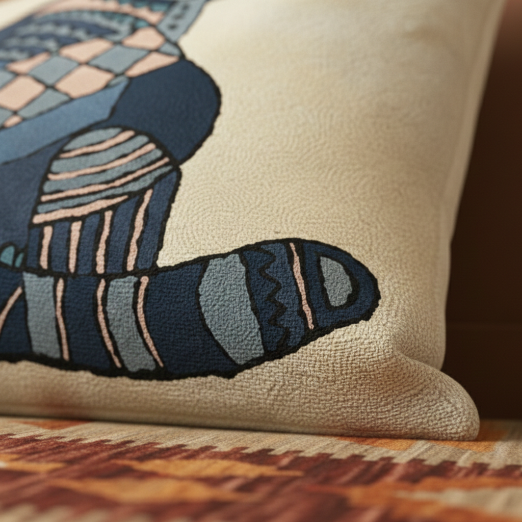 Billi blues - Hand Embroidered Modern Art Cushion Cover (Single)