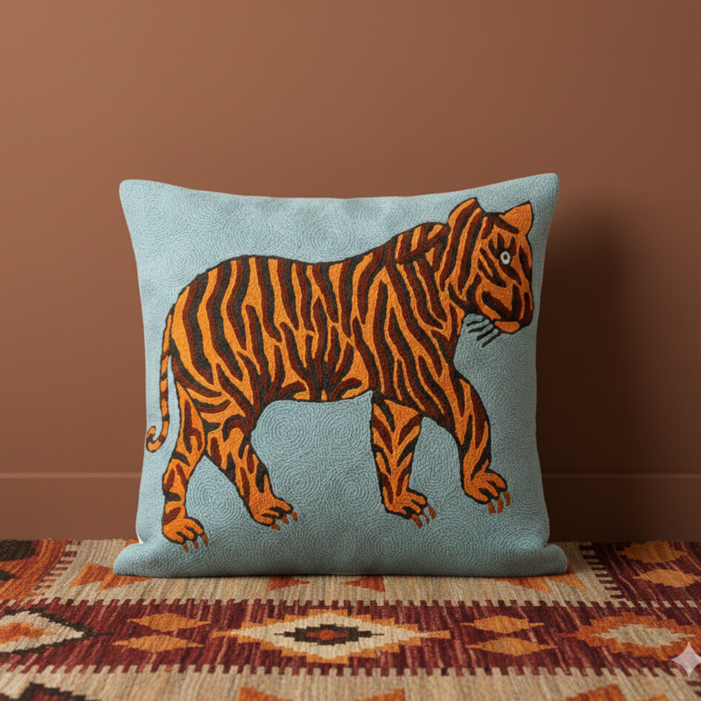 Neel Bagh -  Hand Embroidered Modern Art Cushion Cover (Single)