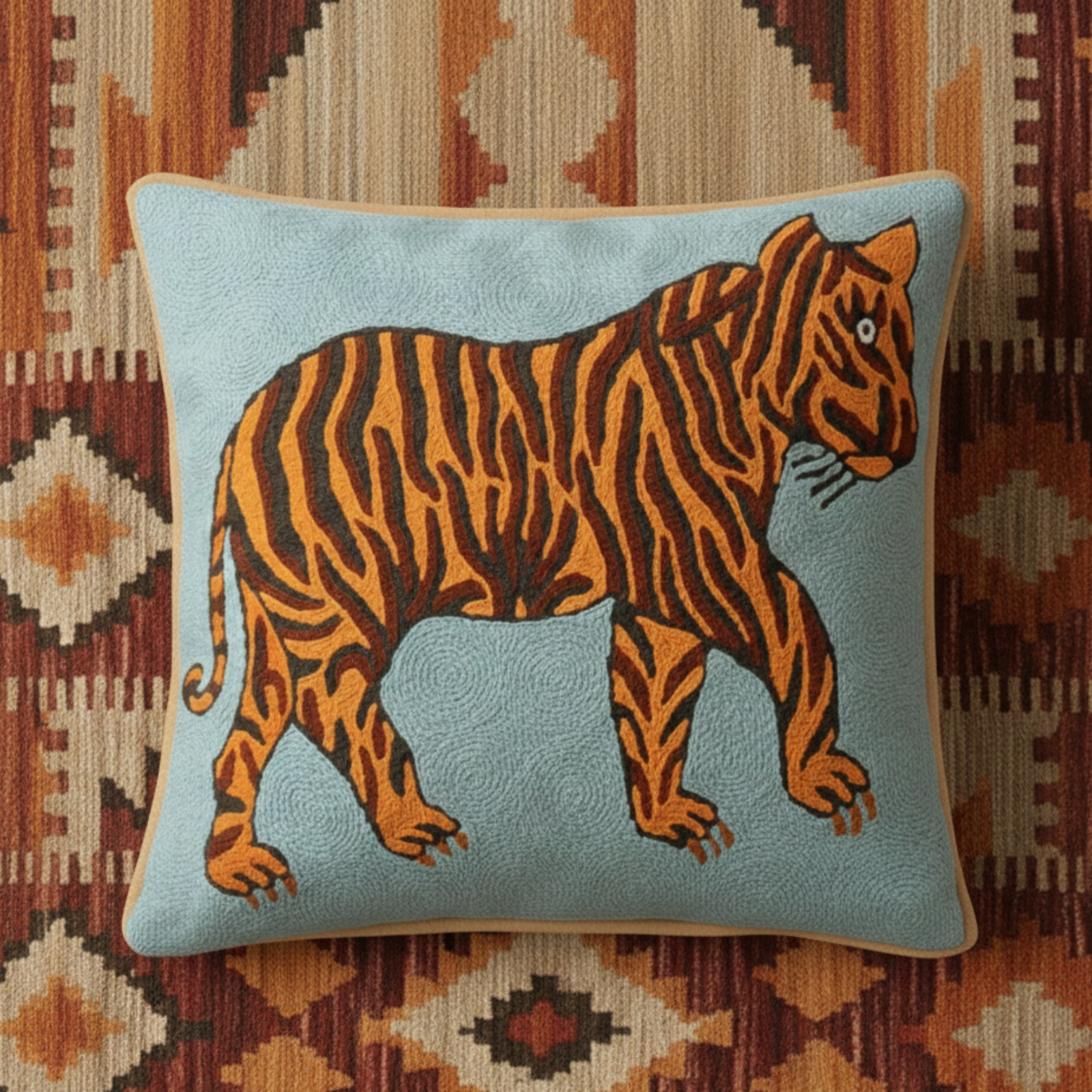 Neel Bagh -  Hand Embroidered Modern Art Cushion Cover (Single)