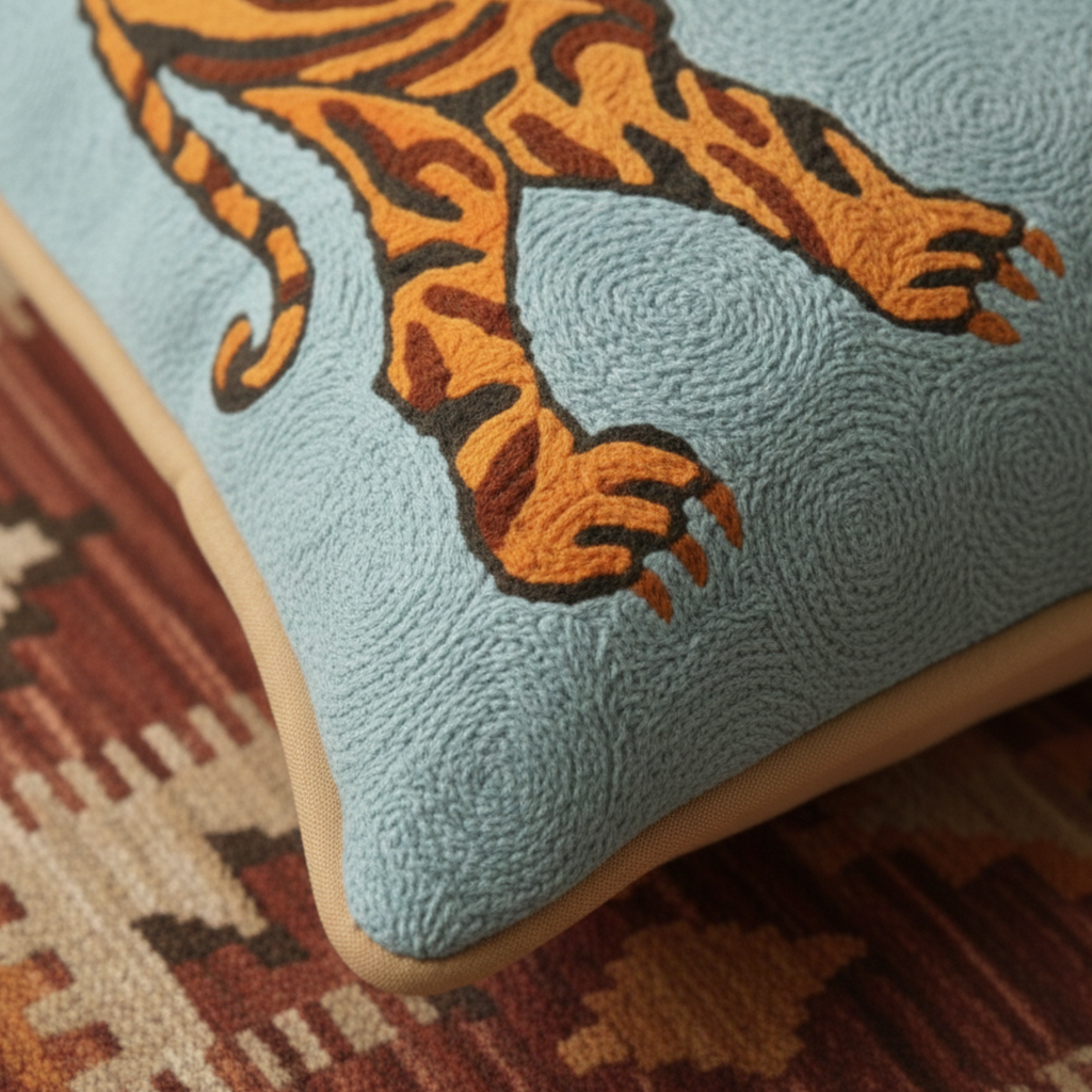 Neel Bagh -  Hand Embroidered Modern Art Cushion Cover (Single)