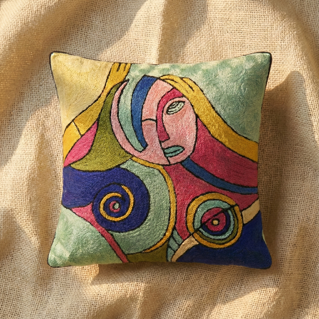 Tear on Left - Hand Embroidered Modern Art Cushion Cover (Single)