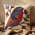 Canvas of Wings - Hand Embroidered Bird Motif Premium Cushion Cover (Single)