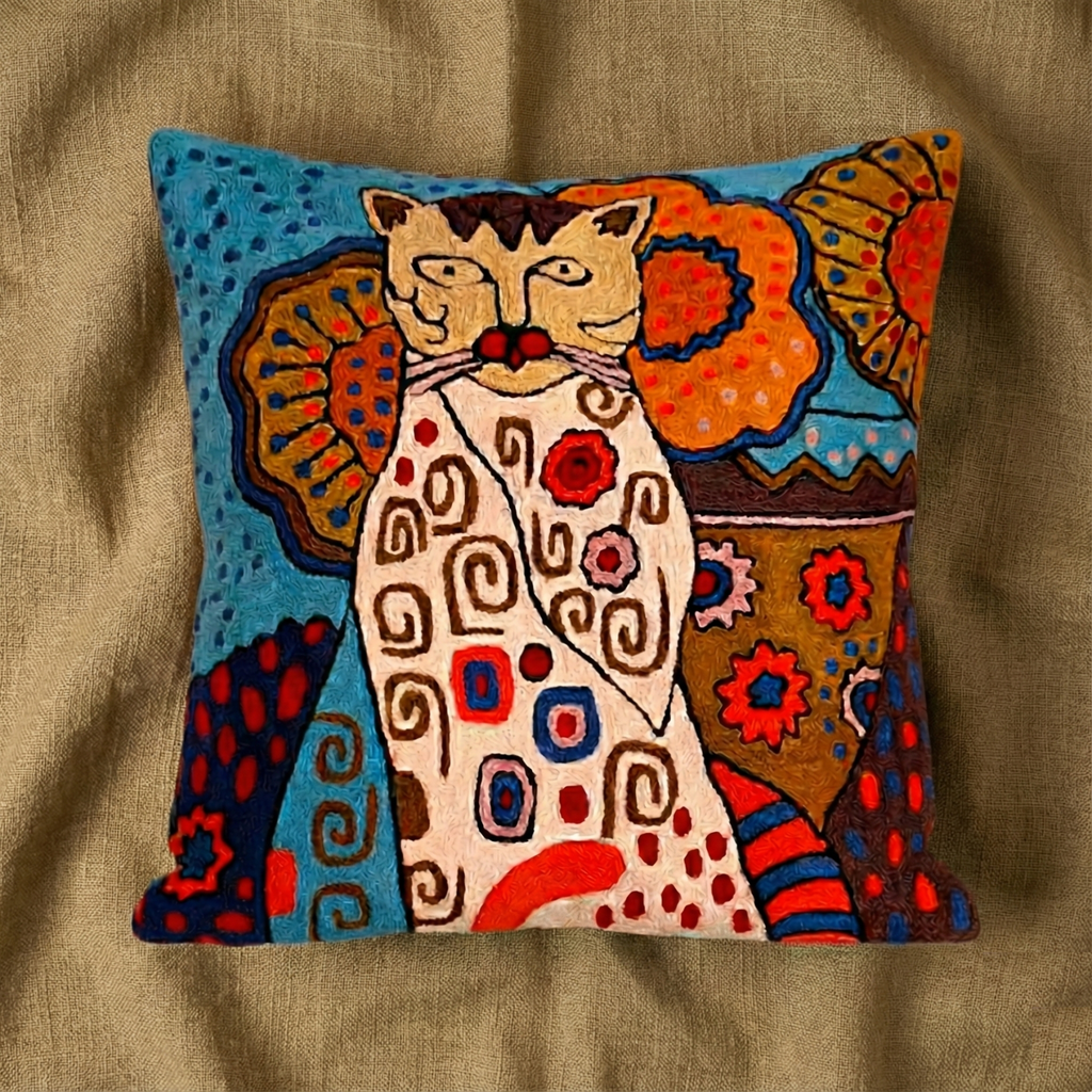 Trusted Cheetah - Hand Embroidered Modern Art Cushion Cover (Single)
