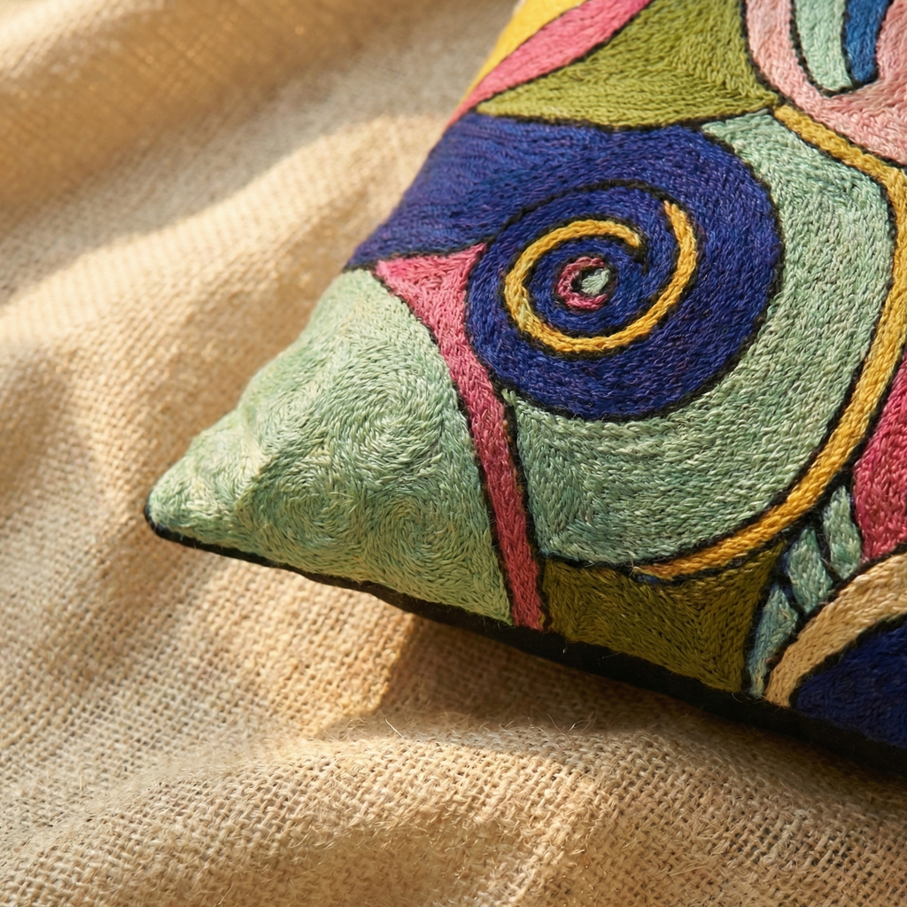 Tear on Left - Hand Embroidered Modern Art Cushion Cover (Single)