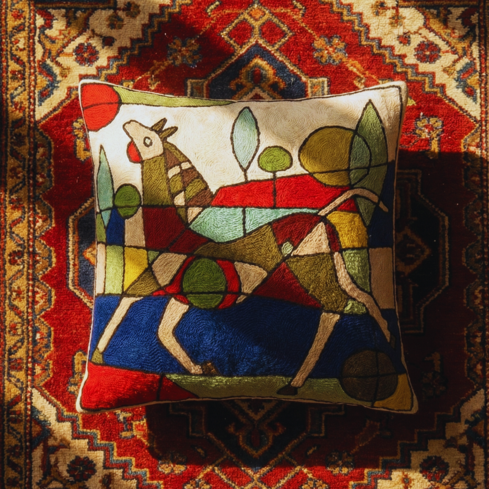 Camel or Horse - Hand Embroidered Modern Art Cushion Covers (Single)