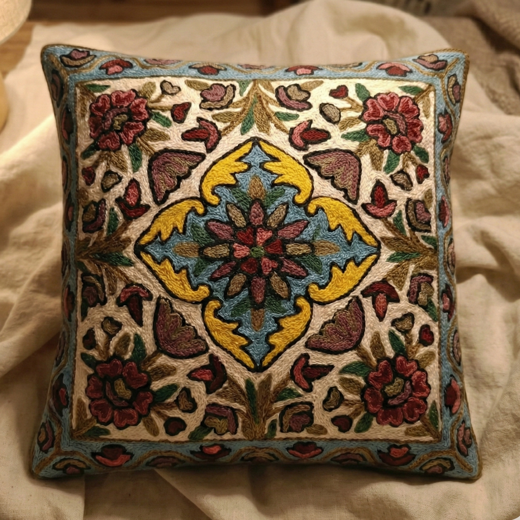Vedic Loom - Hand Embroidered Traditional Art Cushion Cover (Single)