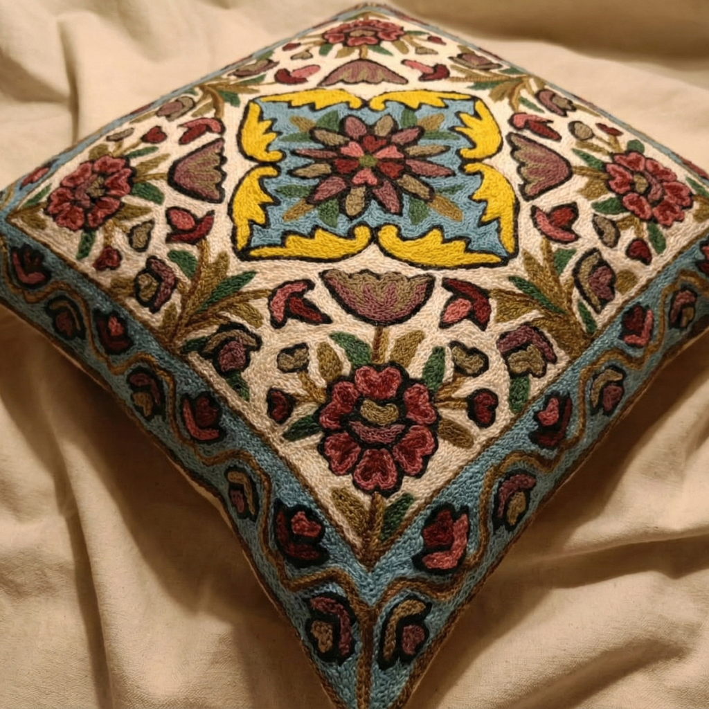 Vedic Loom - Hand Embroidered Traditional Art Cushion Cover (Single)