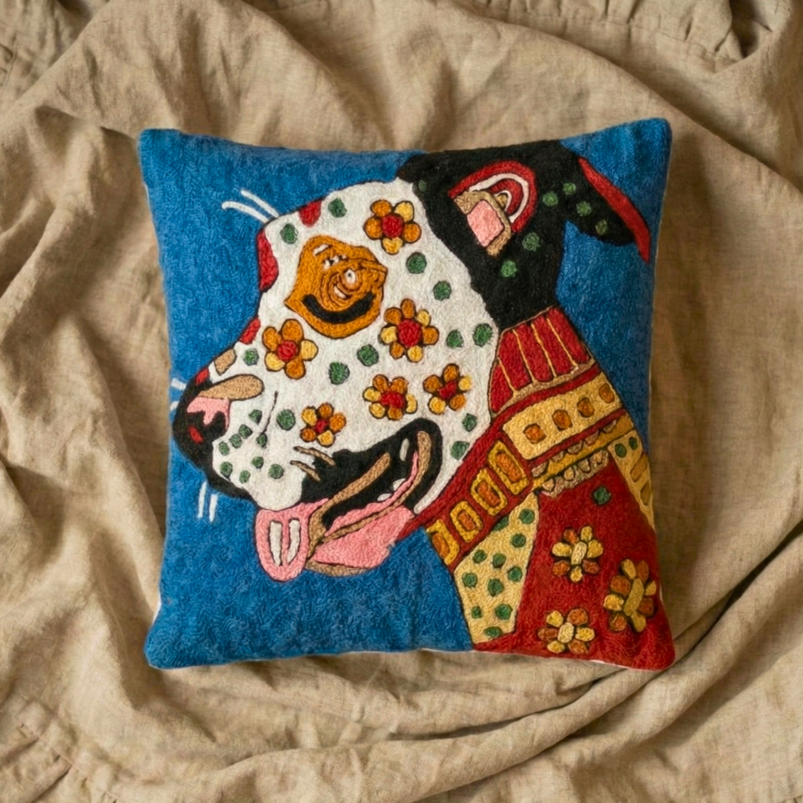 The Dog-Hand embroidered cushion cover (single)
