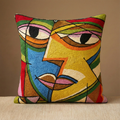 The Face- hand embroidered modern art cushion cover (single)
