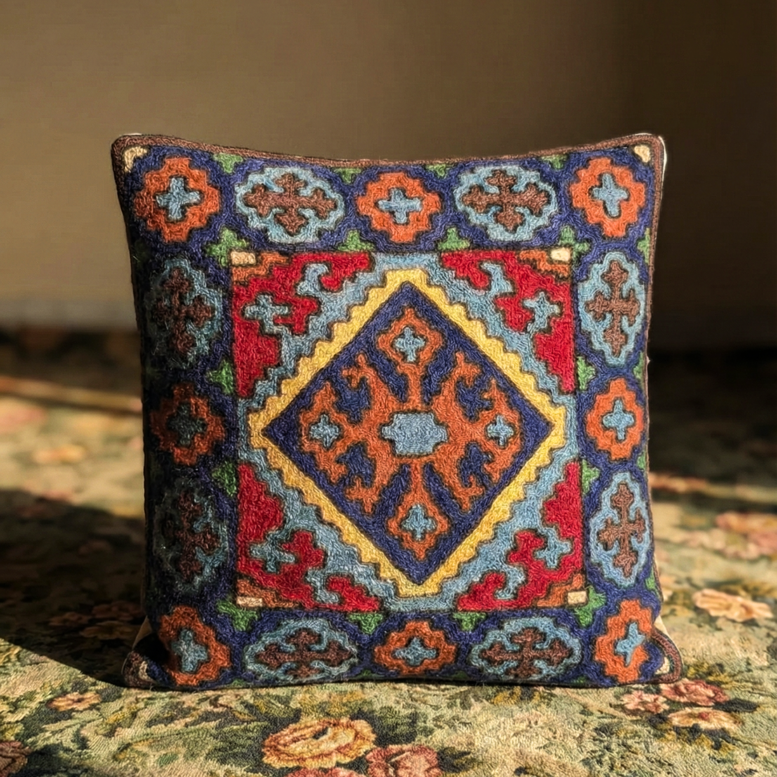 Woven Prism - Hand Embroidered Traditional Art Cushion Cover (Single)