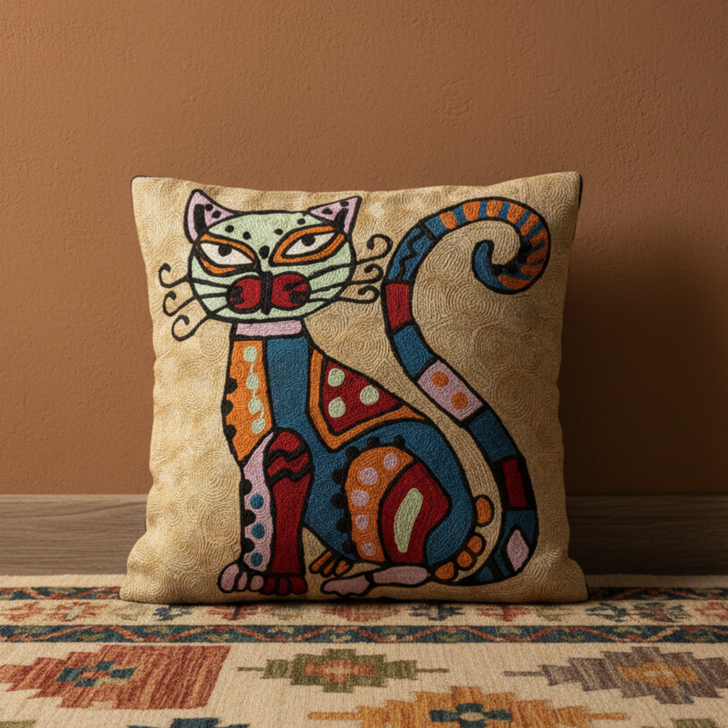 LTD Ed. Banjara Bilii - Hand Embroidered Modern Art Cushion Cover (Single)