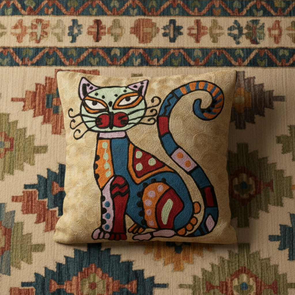 LTD Ed. Banjara Bilii - Hand Embroidered Modern Art Cushion Cover (Single)