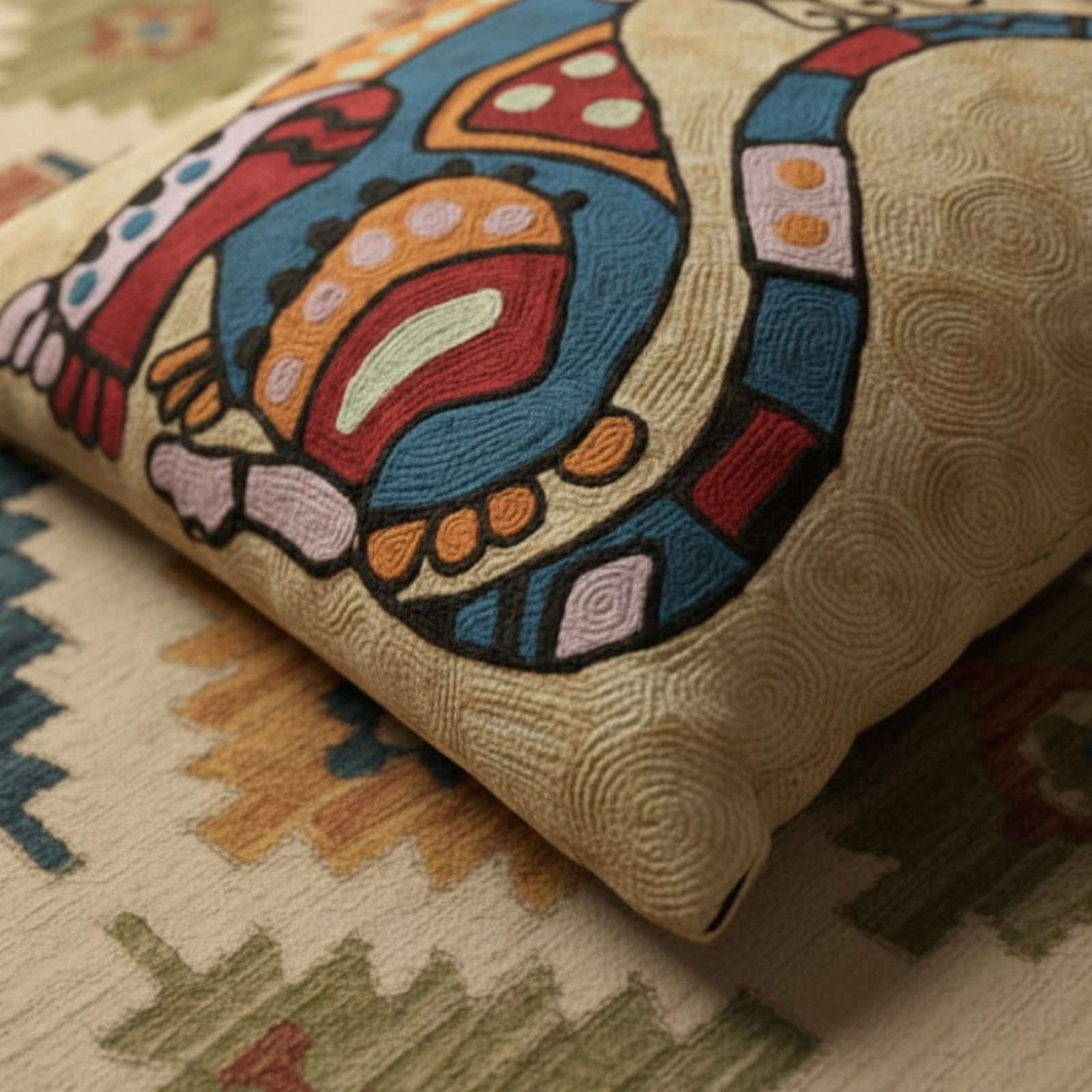 LTD Ed. Banjara Bilii - Hand Embroidered Modern Art Cushion Cover (Single)