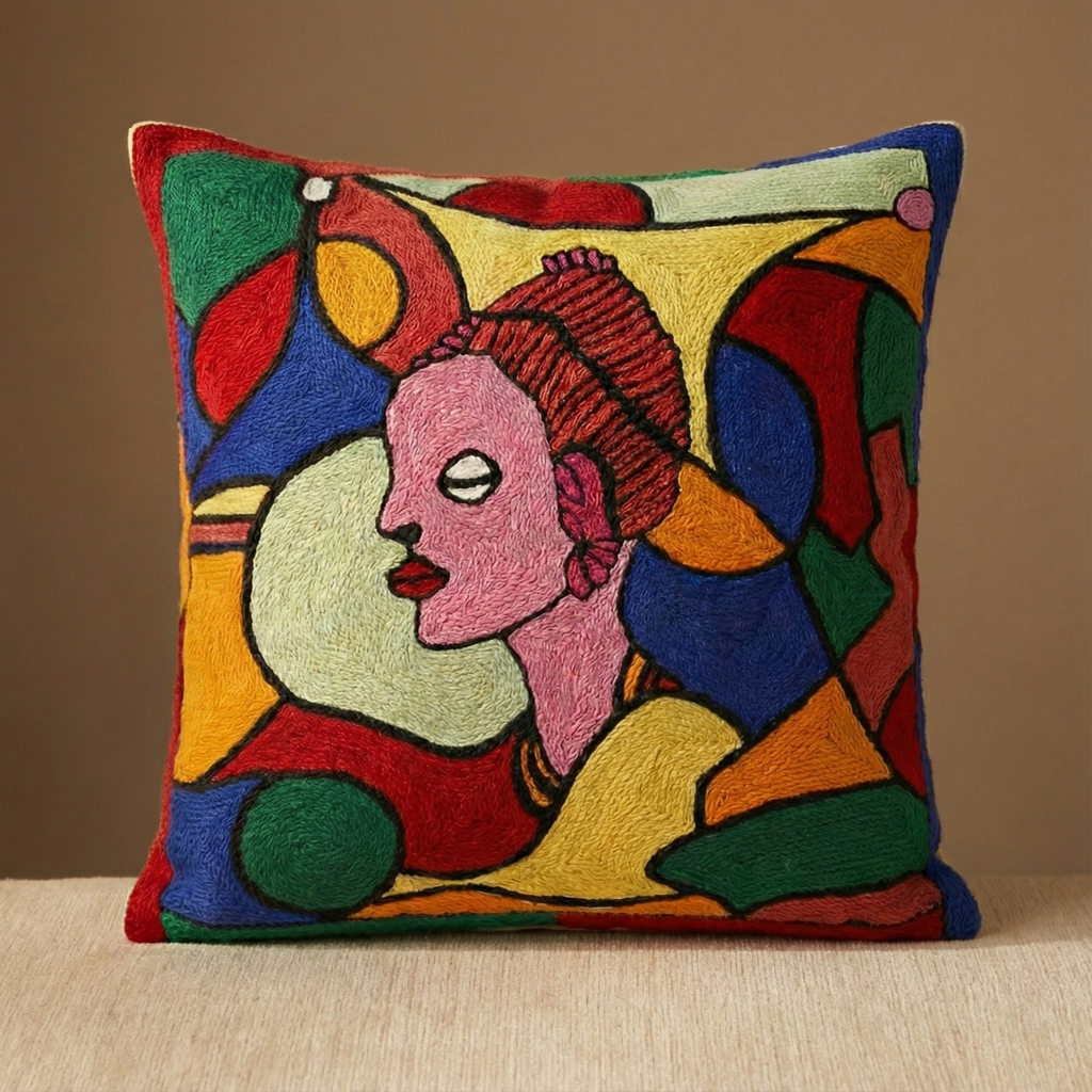 LTD Ed. Lady in Delusion - Hand Embroidered Modern Art Cushion Cover (Single)