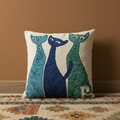 Cat Family - Hand Embroidered Modern Art Cushion Cover (Single)
