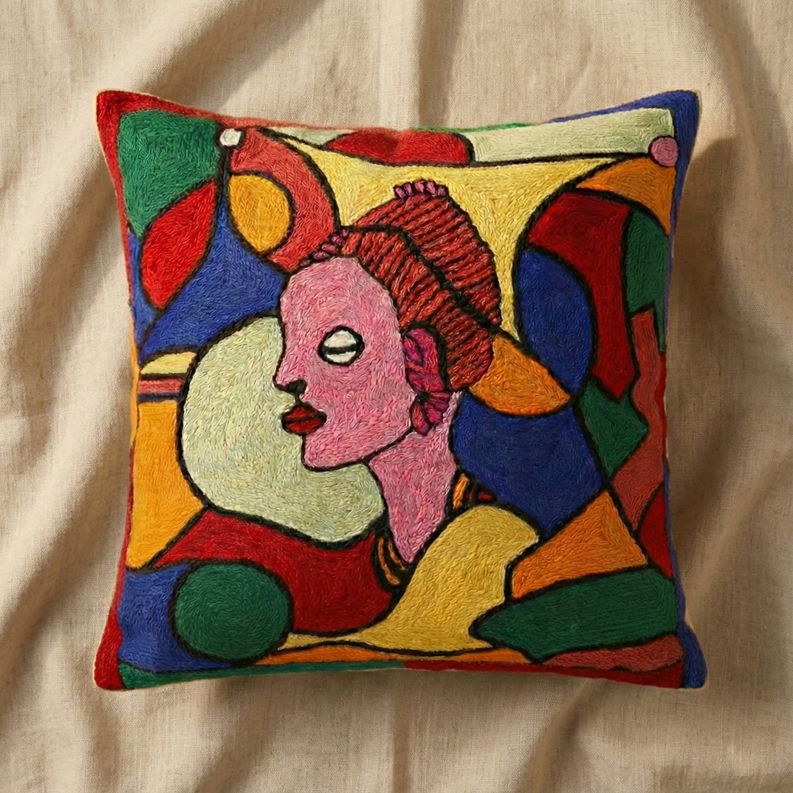 LTD Ed. Lady in Delusion - Hand Embroidered Modern Art Cushion Cover (Single)