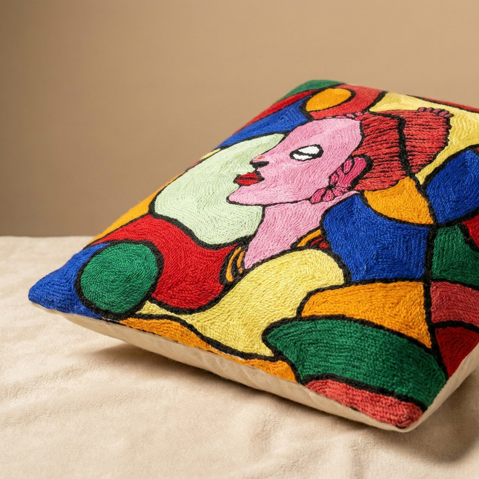 LTD Ed. Lady in Delusion - Hand Embroidered Modern Art Cushion Cover (Single)