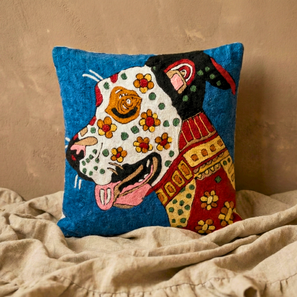 The Dog-Hand embroidered cushion cover (single)